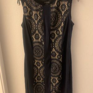 Blue with taupe underlay design dress.